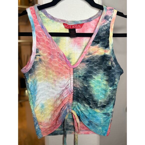 Hot Kiss tie-dye cinched-front crop top Juniors Medium Stretch Vintage Y2K - Picture 1 of 3